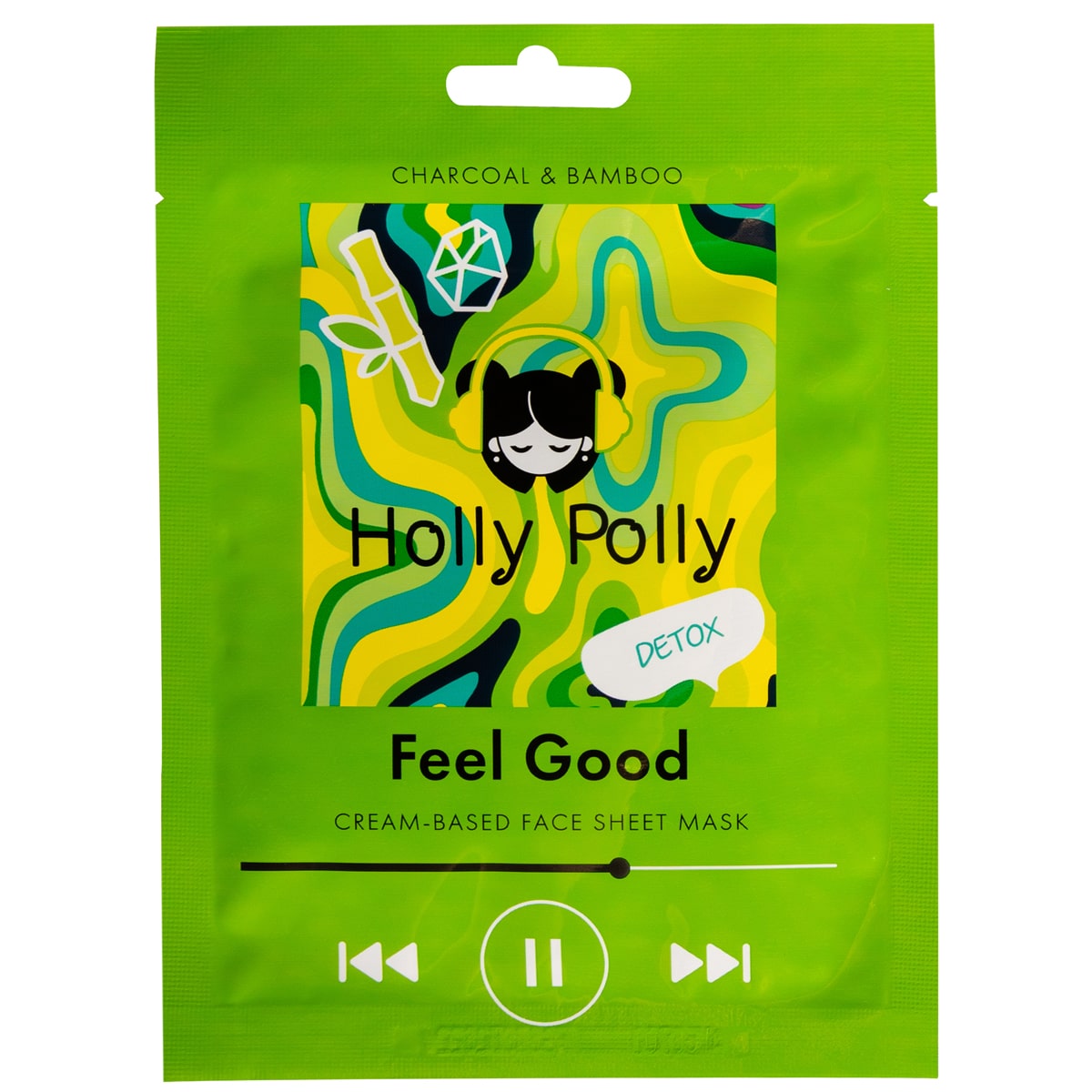 Holly Polly Тканевая маска с углем и экстрактом бамбука Feel Good на кремовой основе, 22 г (Holly Polly, Music Collection) holly polly увлажняющая тканевая маска с гиалуроновой кислотой алое и экстрактом сакуры cry me a river на кремовой основе 22 г holly polly music collection