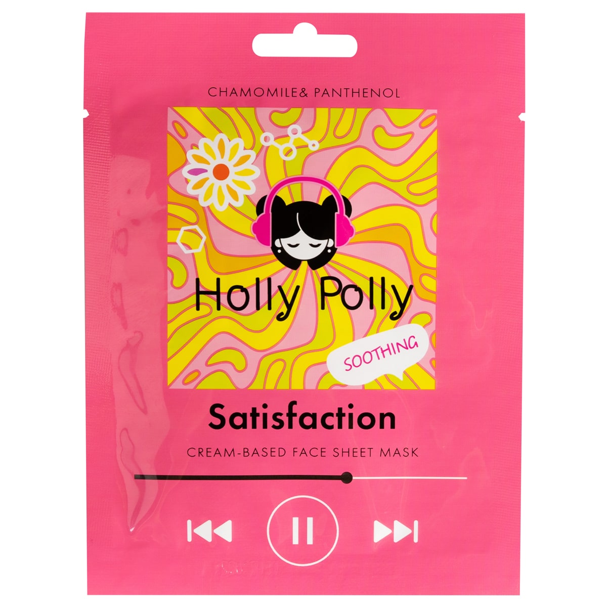 Holly Polly Успокаивающая тканевая маска с ромашкой и пантенолом Satisfaction на кремовой основе, 22 г (Holly Polly, Music Collection) holly polly увлажняющая тканевая маска с гиалуроновой кислотой алое и экстрактом сакуры cry me a river на кремовой основе 22 г holly polly music collection