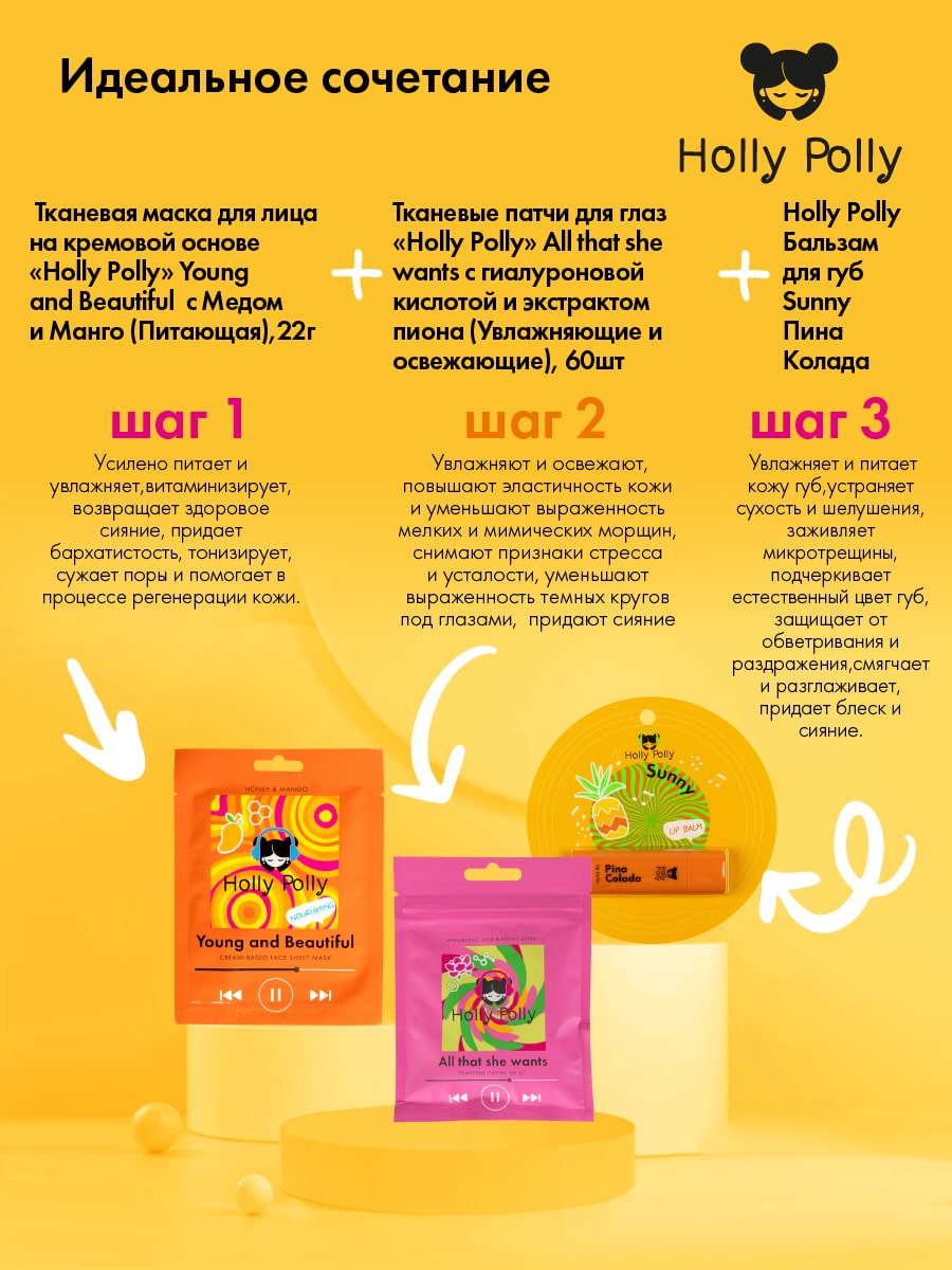 Холли Полли Питающая тканевая маска с медом и манго Young and Beautiful на кремовой основе, 22 г (Holly Polly, Music Collection) фото 6