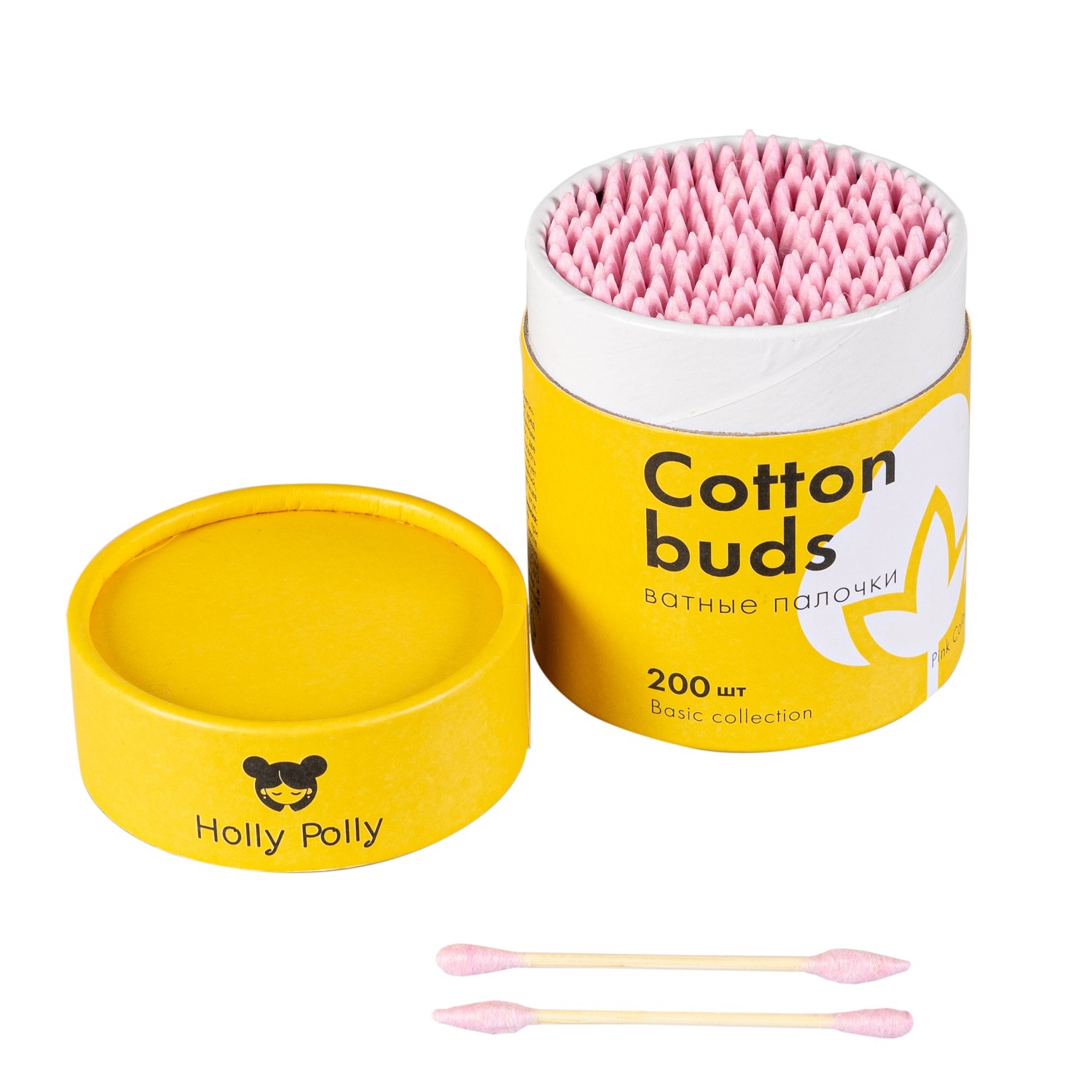 Холли Полли Косметические ватные палочки бамбуковые розовые, 200 шт (Holly Polly, Cotton Pads & Buds) фото 8