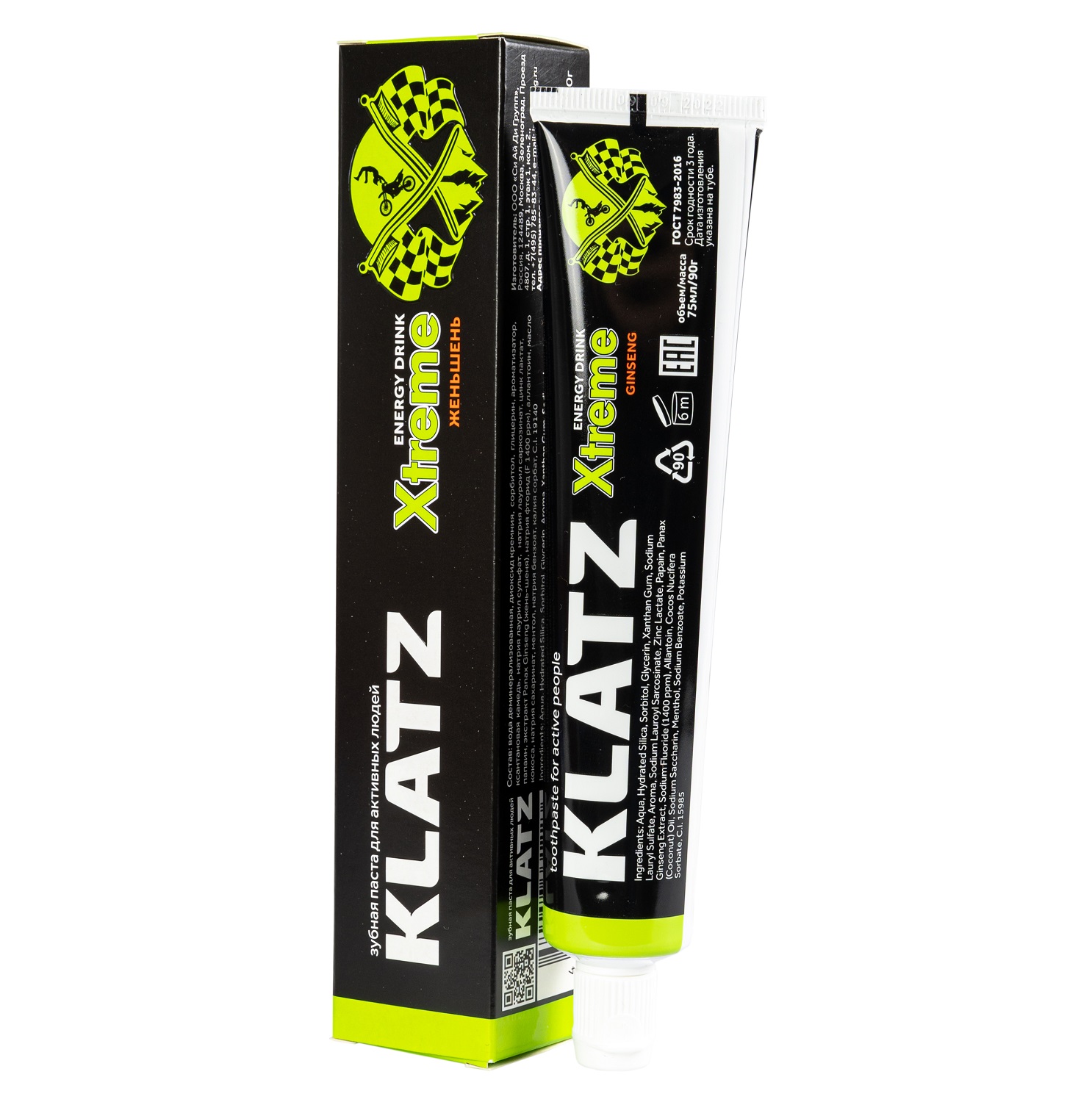 Klatz Зубная паста для активных людей «Женьшень», 75 мл (Klatz, Xtreme Energy Drink)