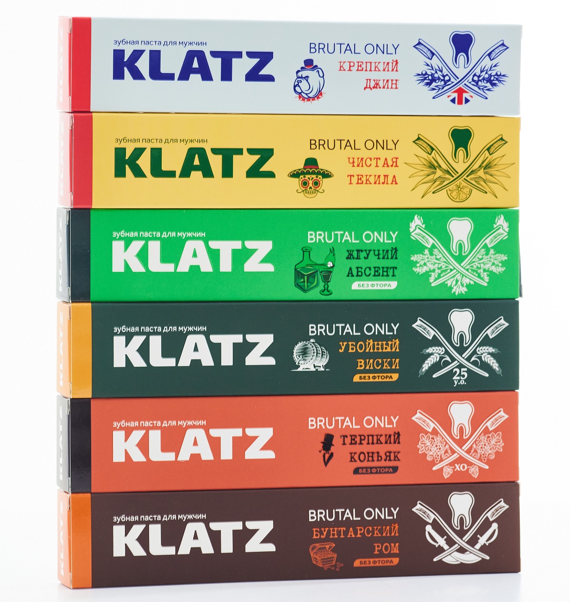 Клатц Набор для мужчин: зубная паста для мужчин 6 вкусов + стеклянный бокал для виски 2 шт (Klatz, Brutal Only) фото 15