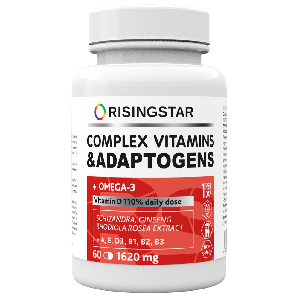 Купить RISINGSTAR Комплекс витаминов и адаптогенов с омега-3 для мозга и энергии 1620 мг, 60 капсул (RISINGSTAR, )
