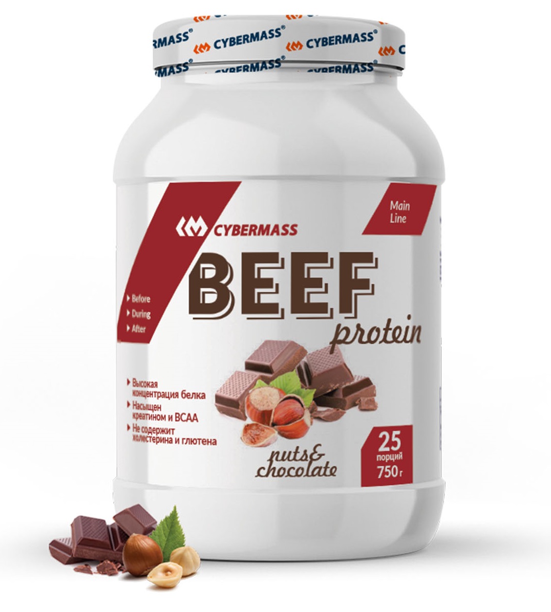 CyberMass Белковый говяжий коктейль Beef Шоколад-орех, 750 г (CyberMass, Protein Line)