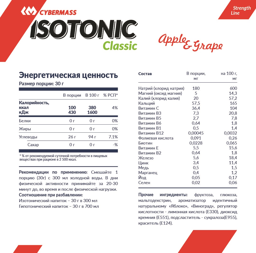 КиберМасс Концентрат пищевой для приготовления напитков Isotonic Classic 