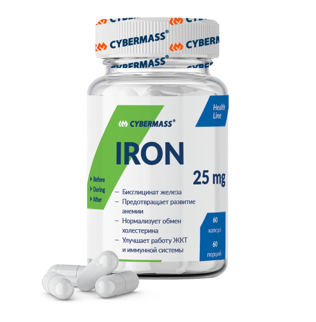 CyberMass Пищевая добавка Iron 25 мг, 60 капсул (CyberMass, Health line)
