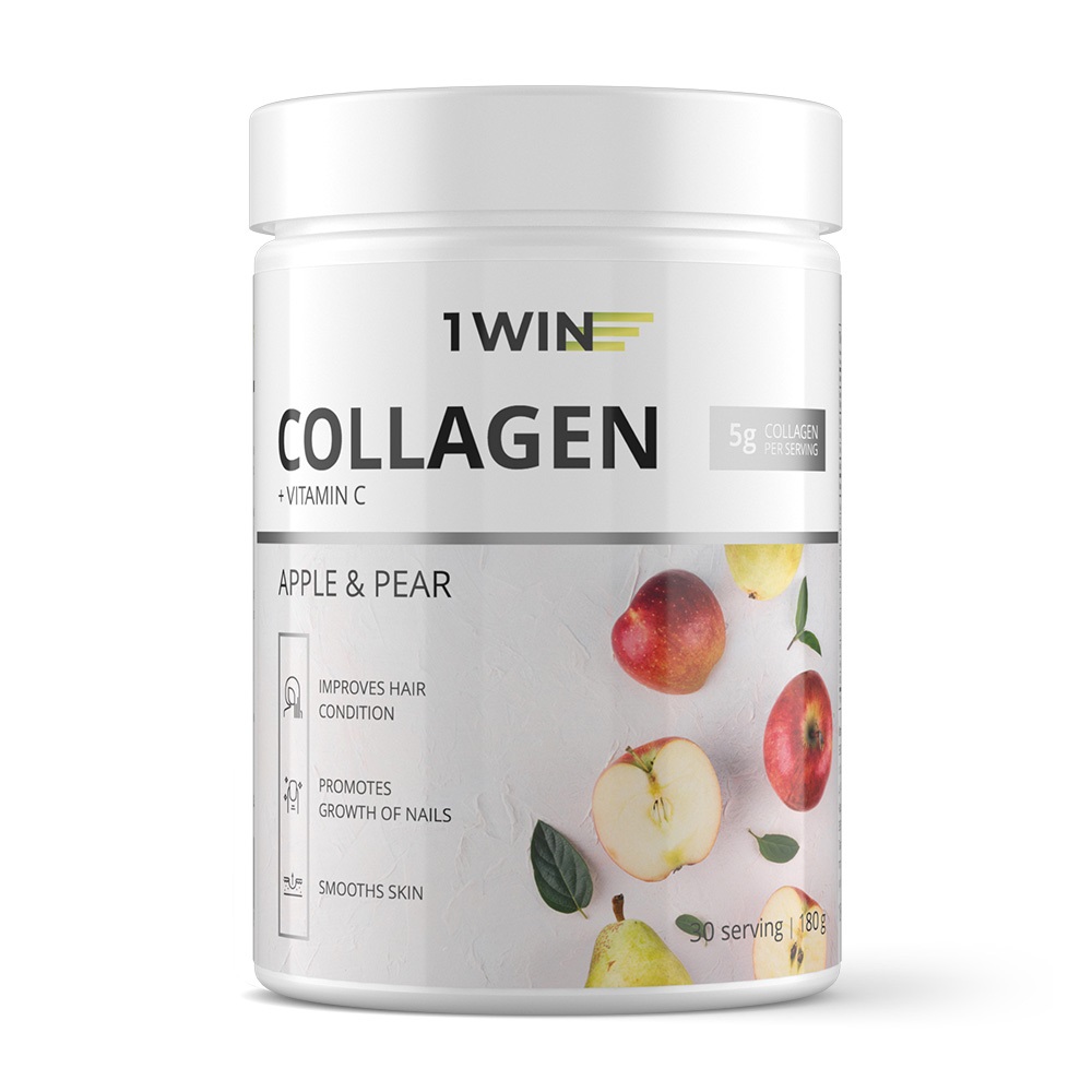 Купить 1WIN Комплекс Коллаген с витамином С со вкусом яблоко-груша, 30 порций, 180 г (1WIN, Collagen)