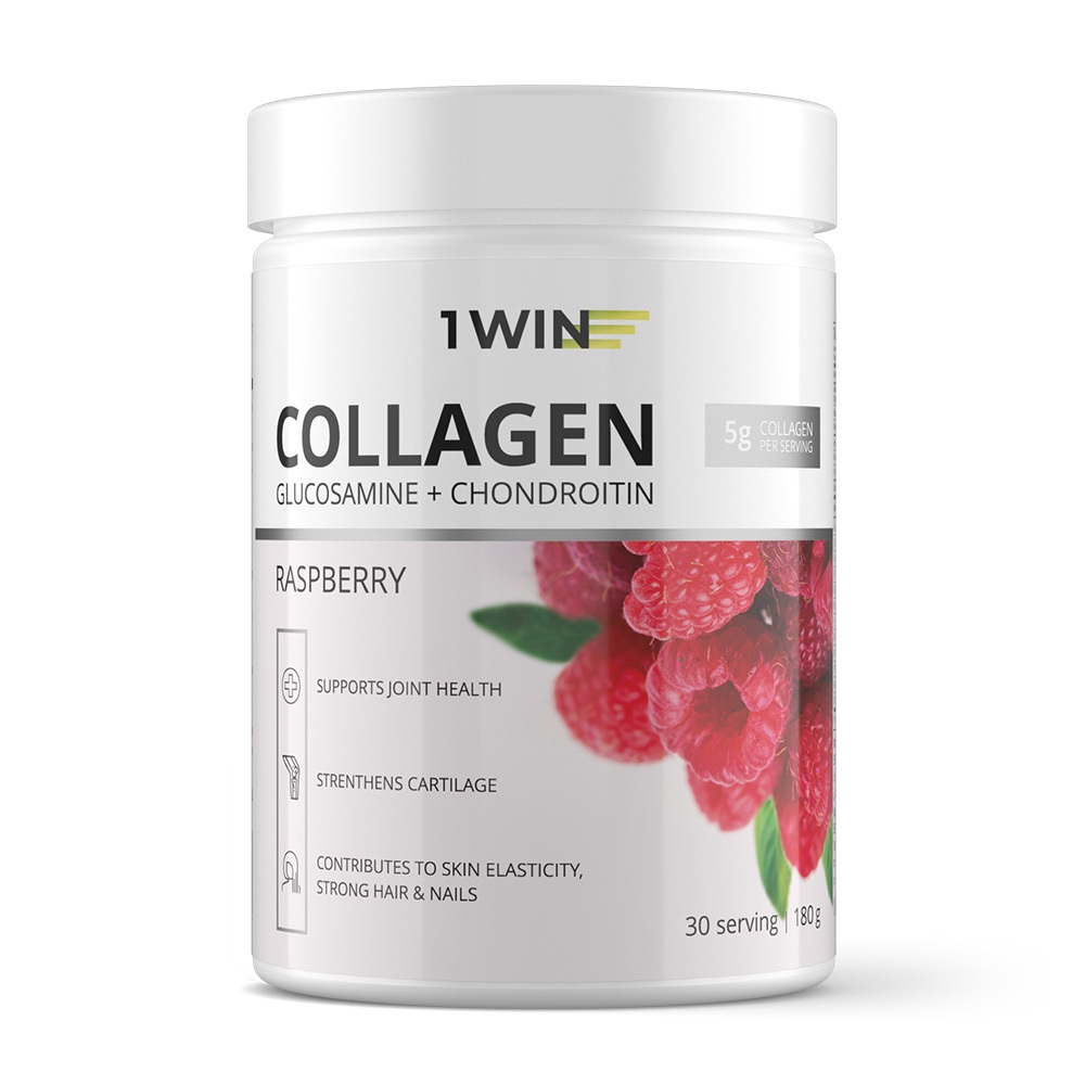Купить 1WIN Комплекс Коллаген с хондроитином и глюкозамином со вкусом малины, 30 порций, 180 г (1WIN, Collagen)