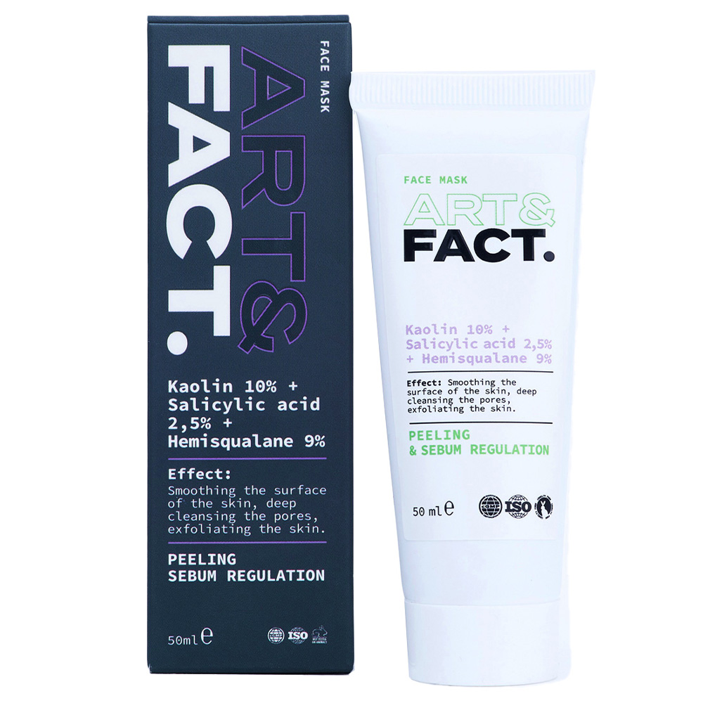 Art&Fact Угольная маска для лица Kaolin 10% + Salicylic Acid 2,5% + Hemisqualane 9%, 50 мл (Art&Fact, Анти-акне)