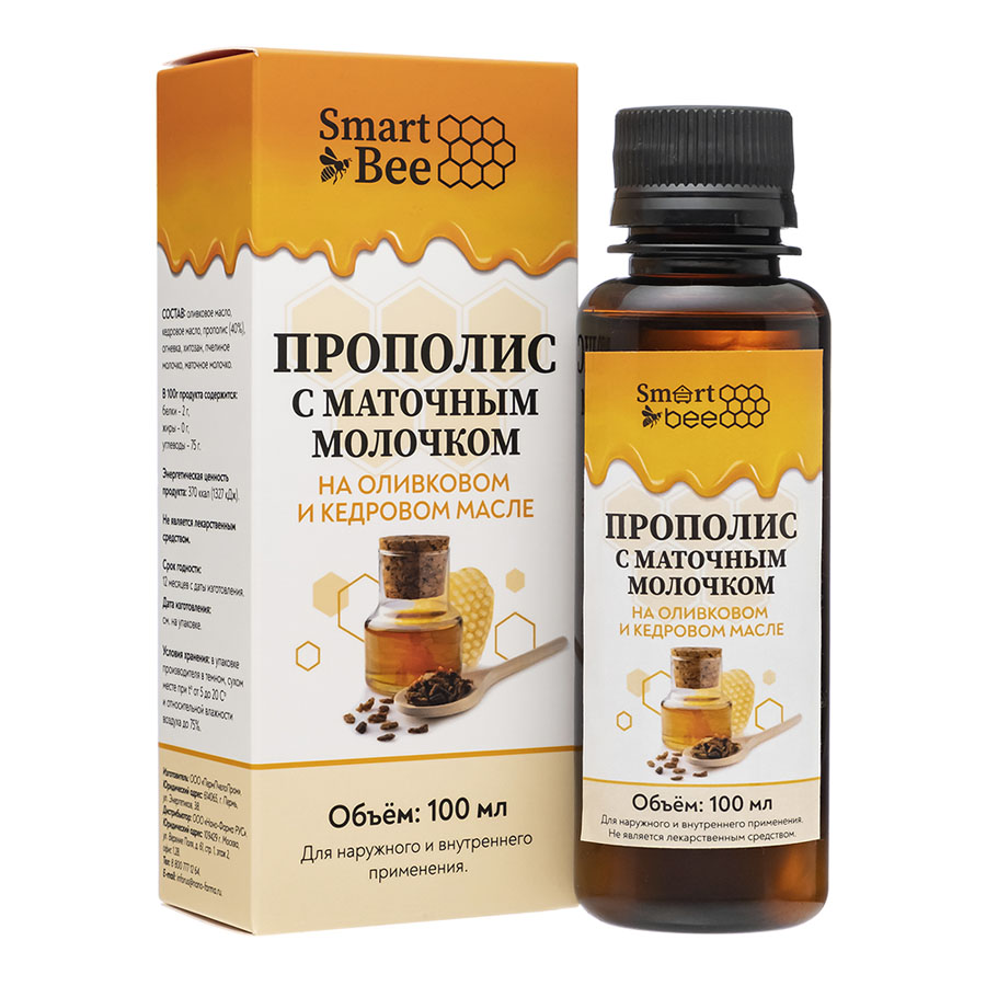  Прополис с маточным молочком на оливковом и кедровом масле, 100 мл (SMART BEE, ) фото 0
