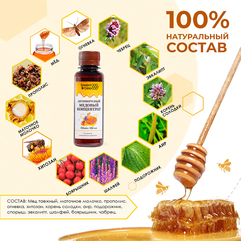  Антивирусный медовый концентрат, 100 мл (SMART BEE, ) фото 5