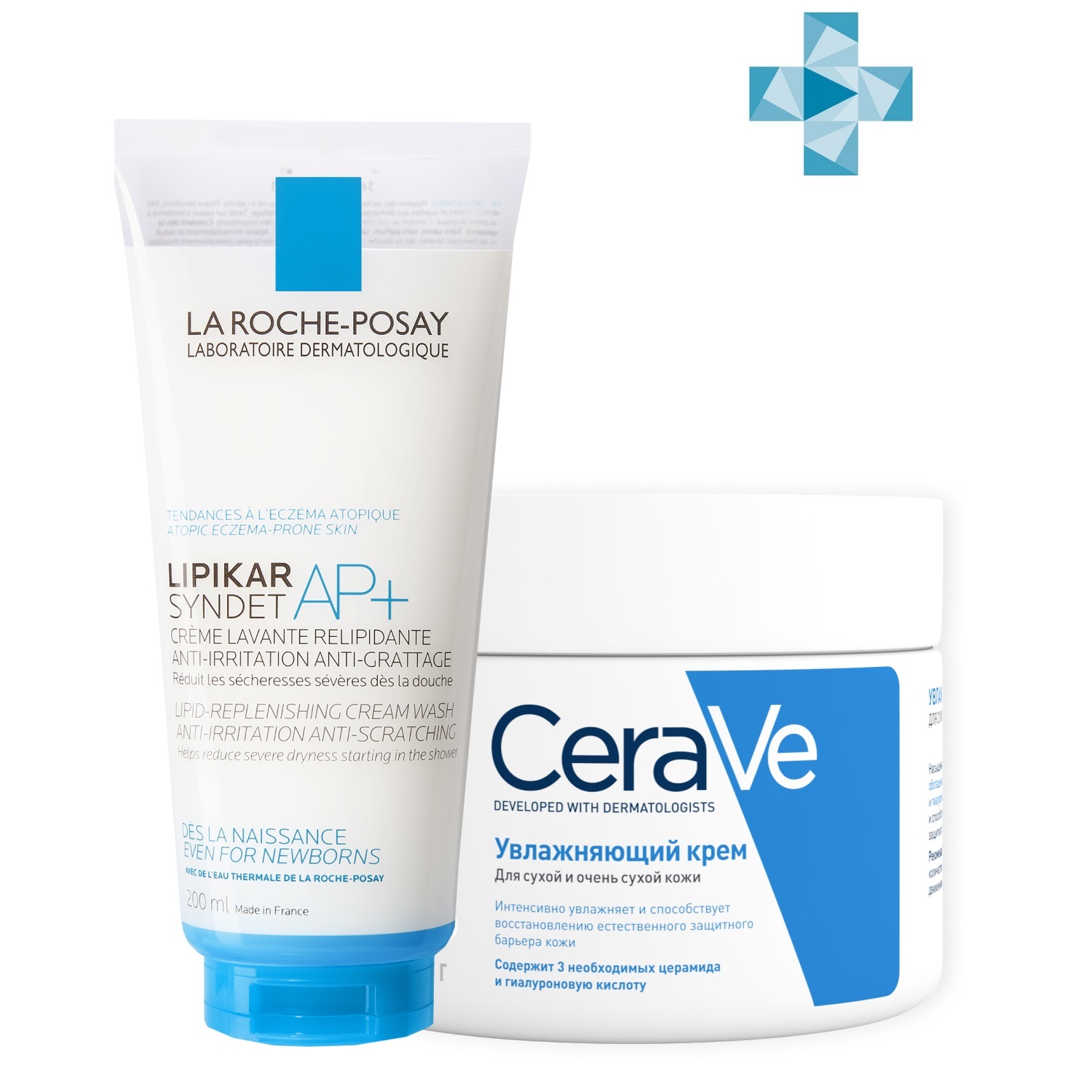 ЦераВе Набор: Увлажняющий крем CeraVe, 340 мл + Lipikar Syndet AP+ Липидовосстанавливающий крем-гель, 200 мл (CeraVe, Увлажнение кожи) фото 0