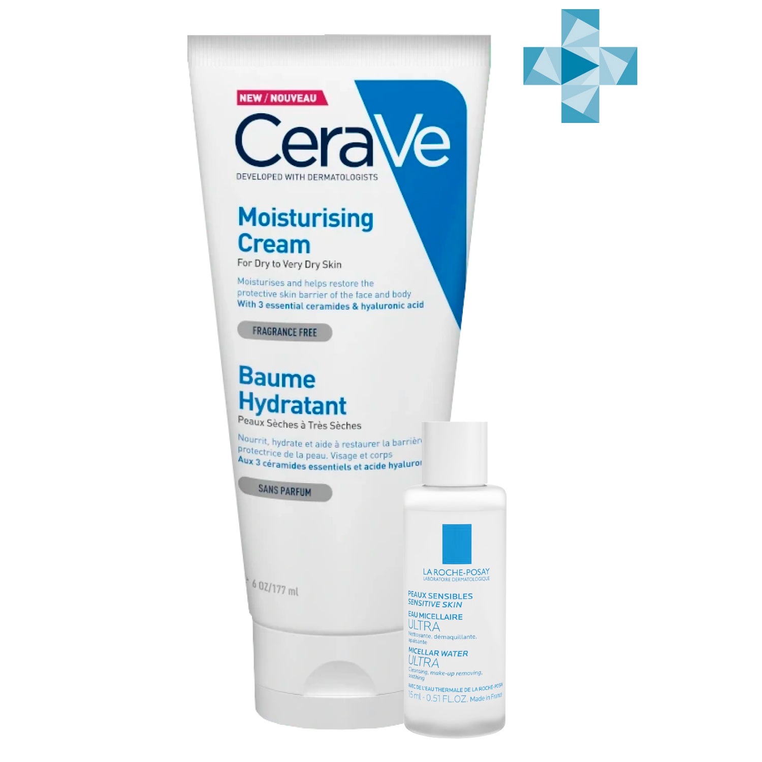 Купить CeraVe Набор: Увлажняющий крем CeraVe, 177 мл + Мицеллярная вода La Roche-Posay Ultra для чувствительной кожи, 15 мл (CeraVe, Увлажнение кожи), Франция