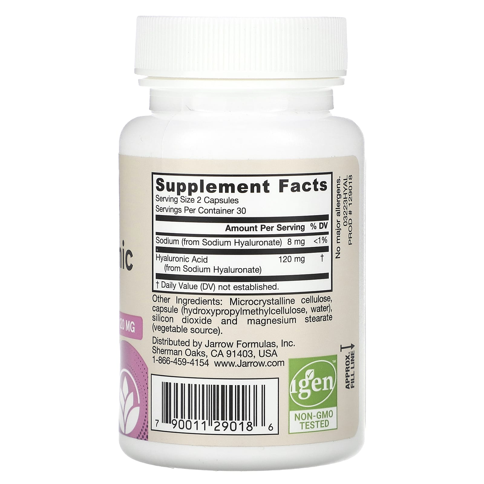  Гиалуроновая кислота 120 мг, 60 капсул (JARROW, Общая поддержка организма) фото 1