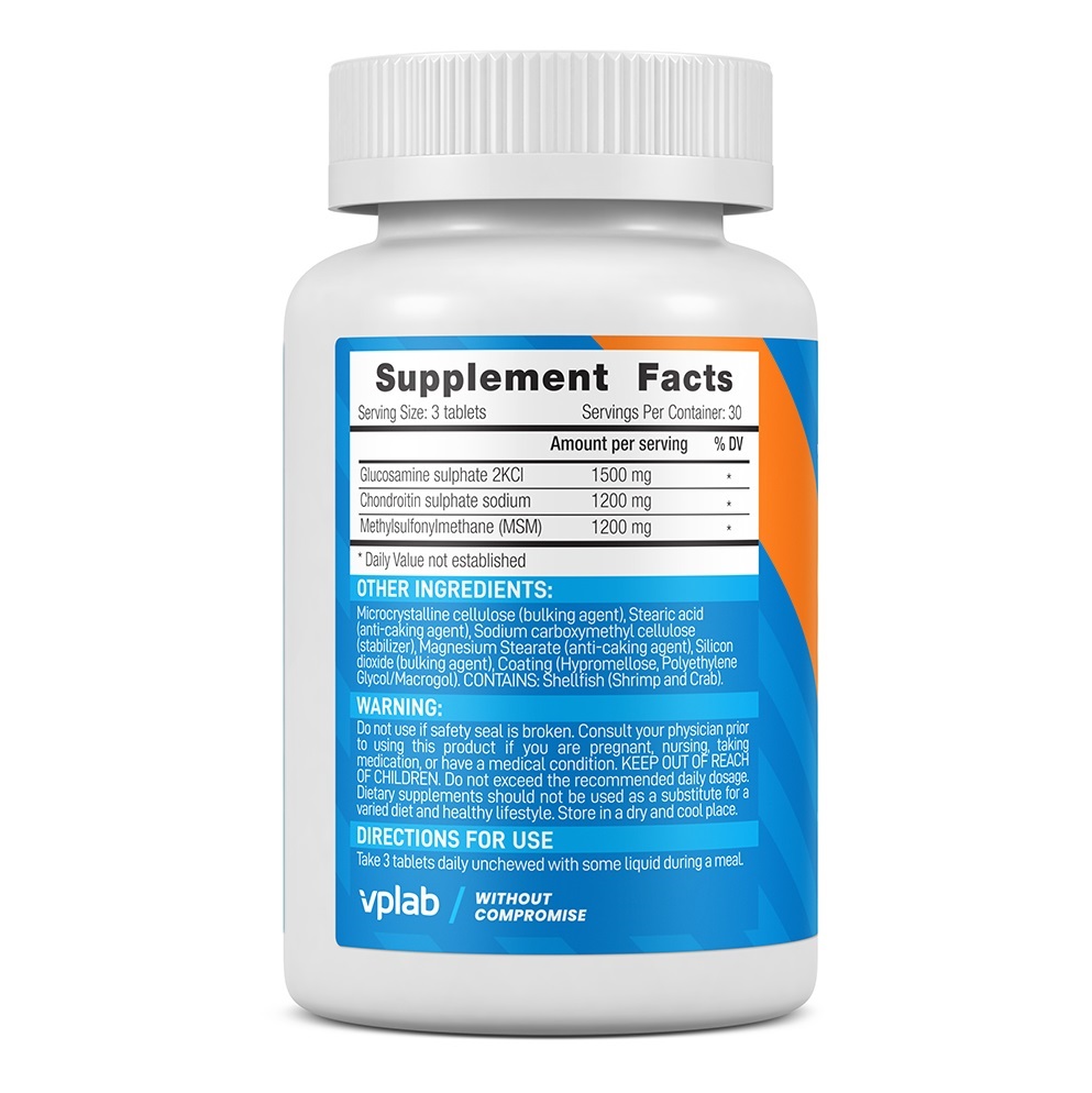  Хондропротектор для укрепления связок и суставов Glucosamine Chondroitin MSM, 90 таблеток (VPLAB, Core) фото 1