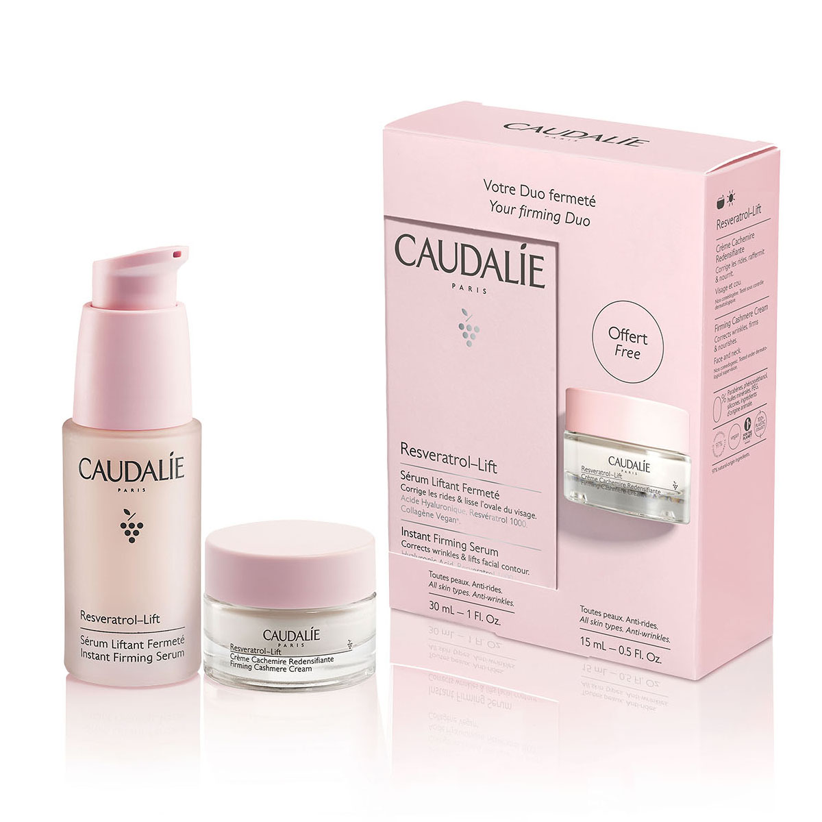 

Caudalie Набор-дуэт (укрепляющая сыворотка для лица 30 мл + дневной крем-кашемир 15 мл) (Caudalie, Resveratrol Lift), Resveratrol Lift