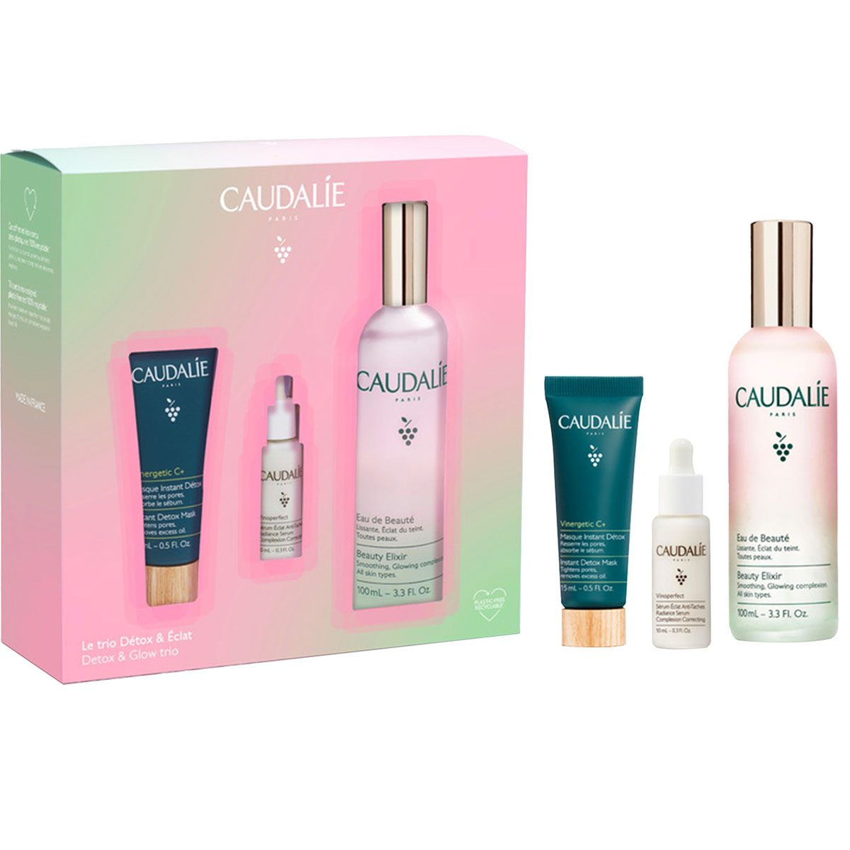 Caudalie Набор с Водой для красоты лица (вода для красоты лица 100 мл + сыворотка-сияние против пигментных пятен 10 мл + детокс-маска 15 мл) (Caudalie, Cleanser  Toners)