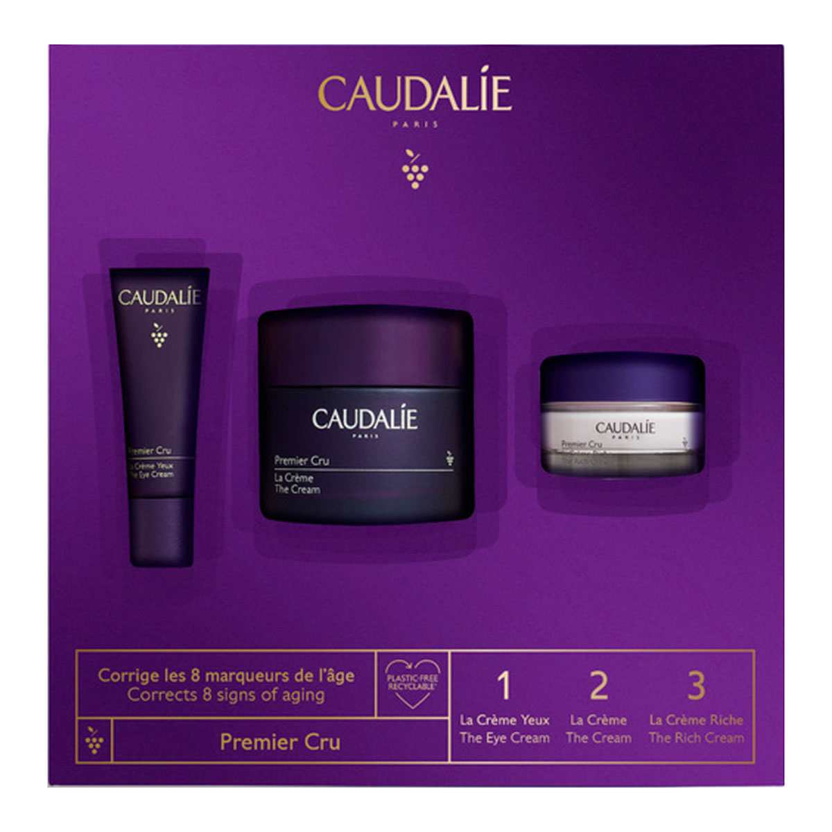 Caudalie Набор для антивозрастного ухода (омолаживающий крем 50 мл + омолаживающий крем для глаз 5 мл + омолаживающий крем для сухой кожи 15 мл) (Caudalie, Premier Cru)