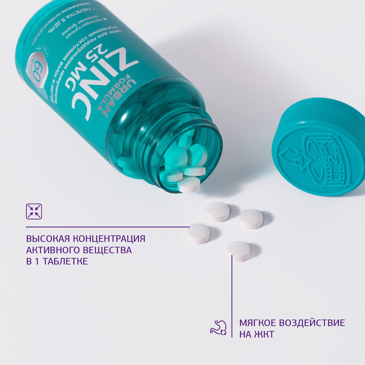 Урбан Формула Цинк хелат для иммунитета, красоты волос и ногтей 25 мг, 60 таблеток (Urban Formula, Basic) фото 2