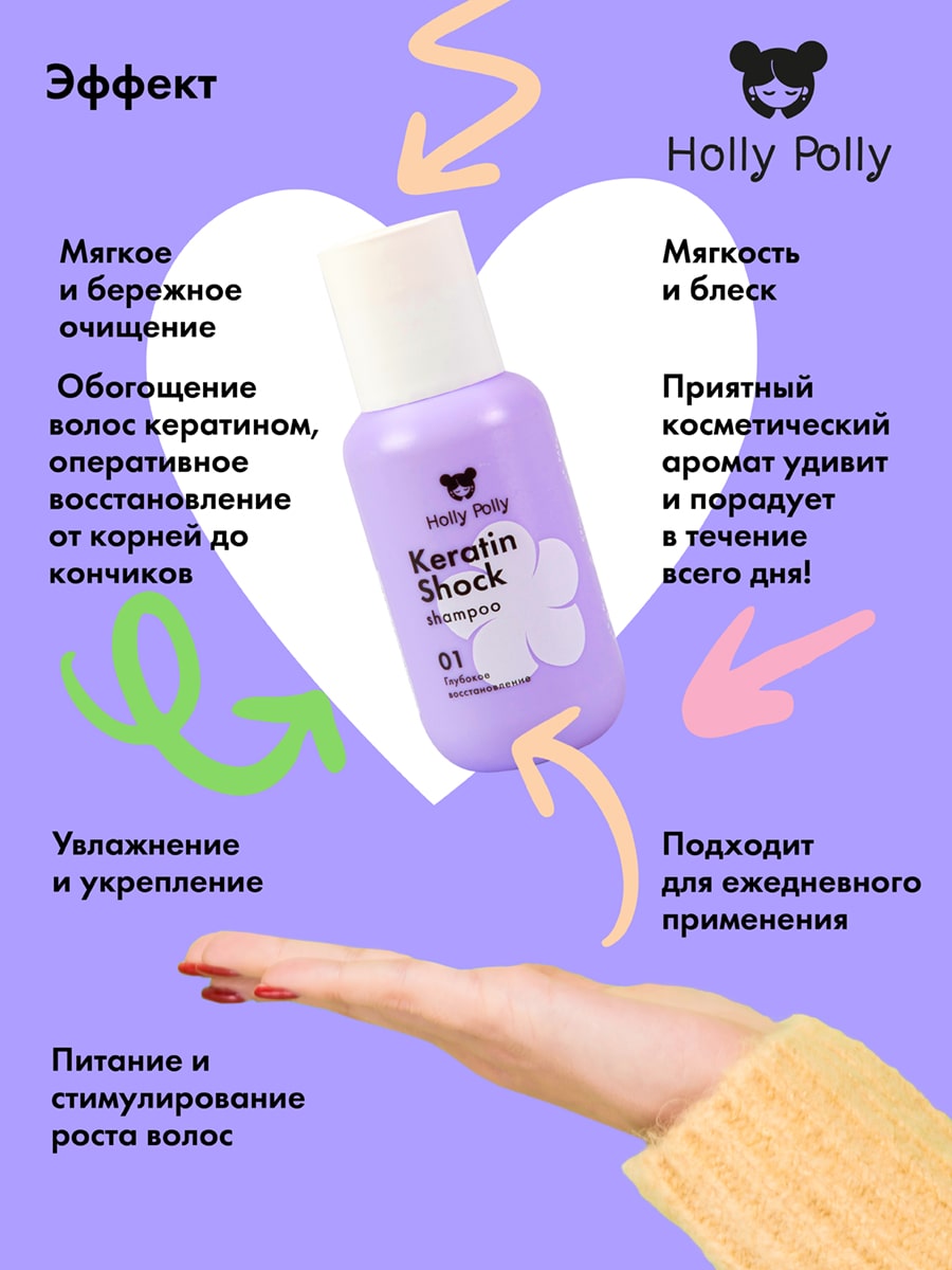 Холли Полли Восстанавливающий шампунь, 65 мл (Holly Polly, Keratin Shock) фото 3