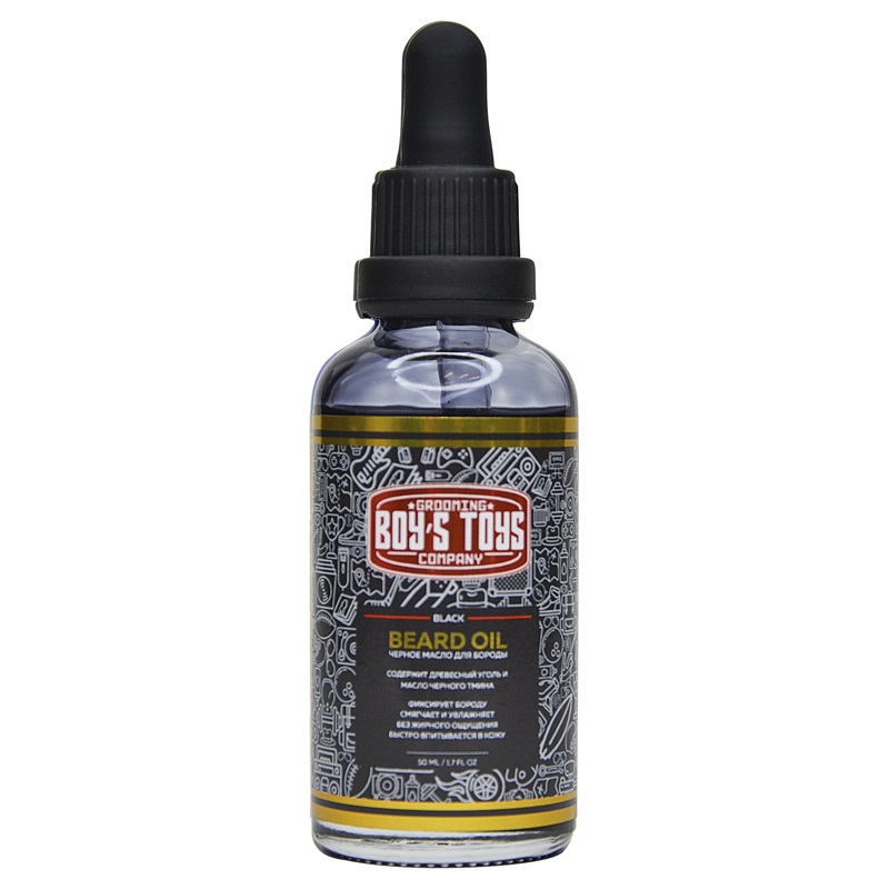 Чёрное масло для бороды Black Beard Oil с содержанием древесного угля и масла чёрного тмина, 50 мл (Boys Toys, Уход) фото 0