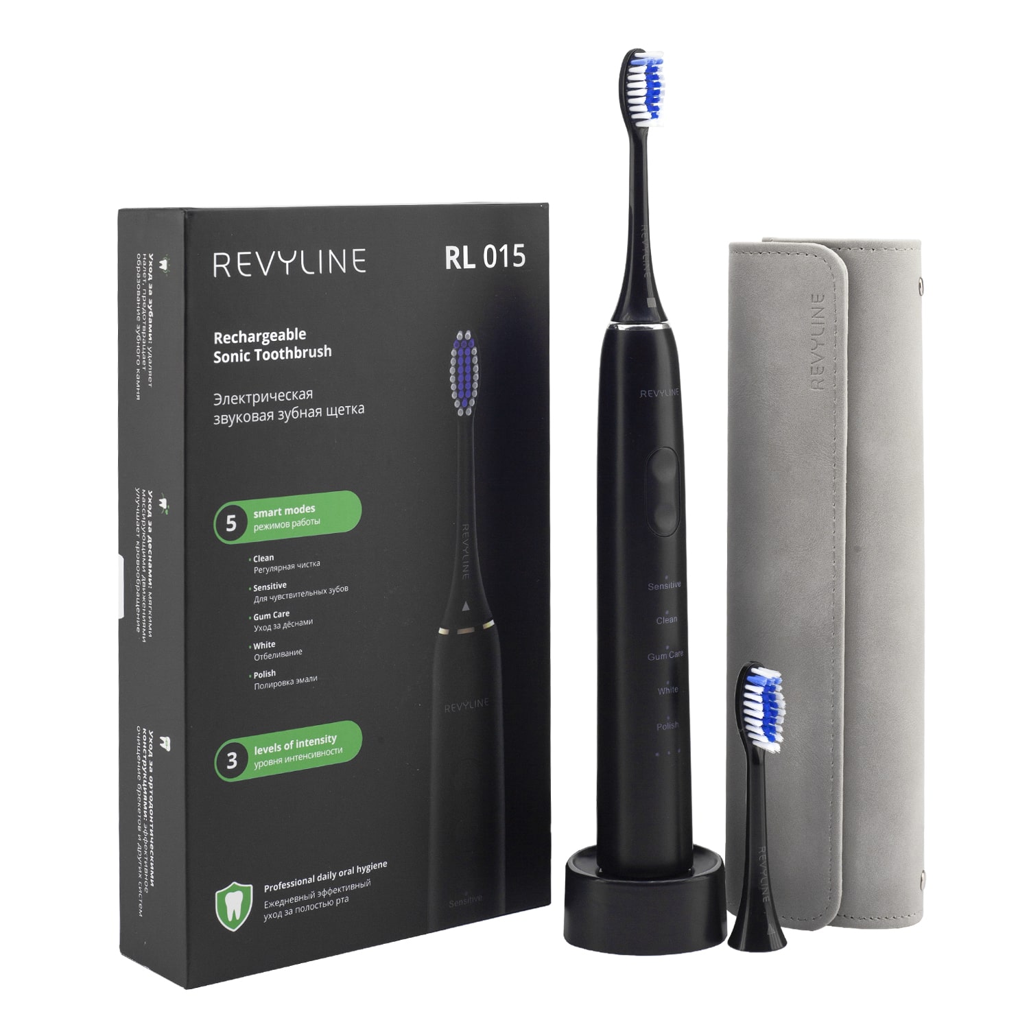 REVYLINE Электрическая звуковая зубная щетка RL 015, черная, 1 шт (REVYLINE, Электрические зубные щетки) комплект насадок revyline rl 015