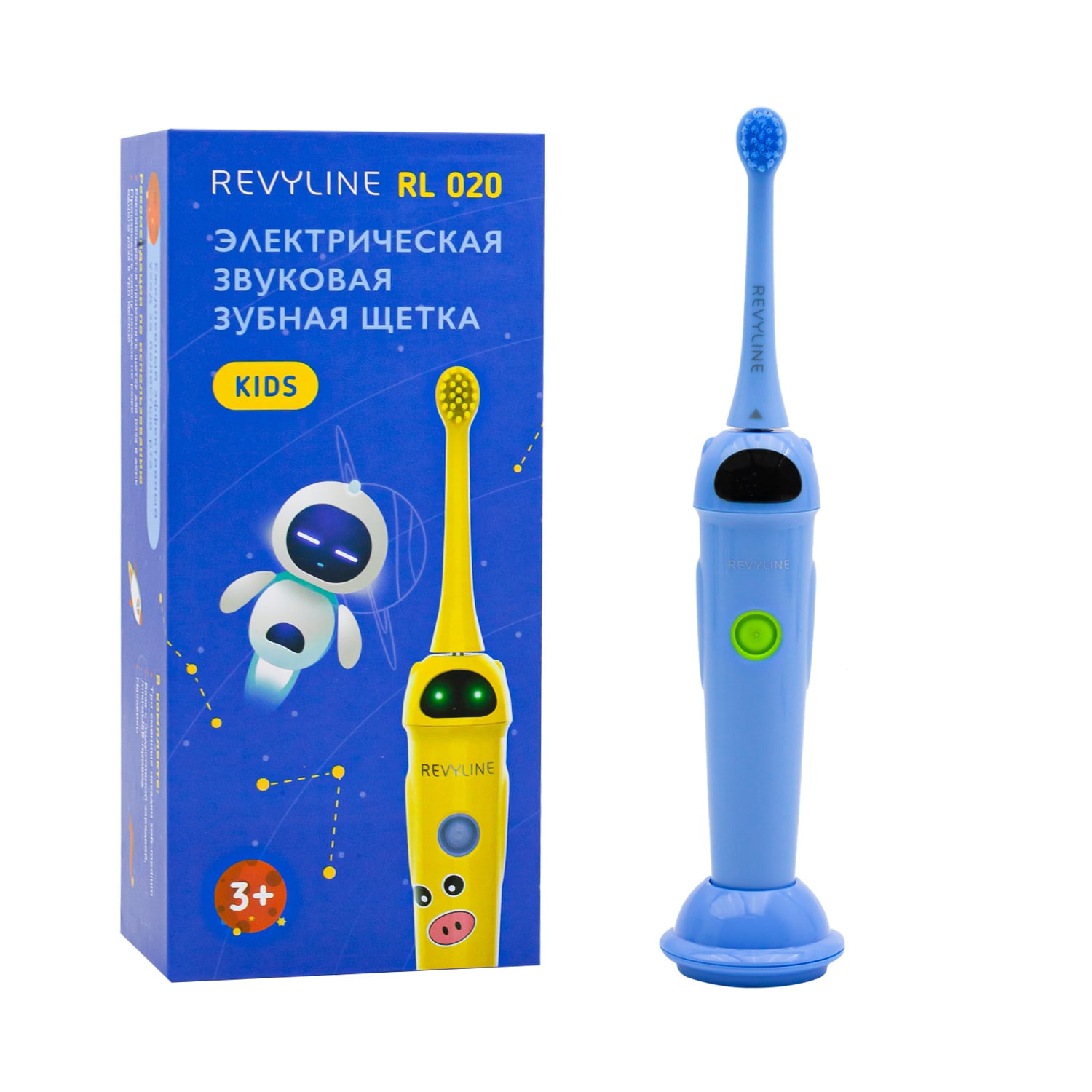 цена REVYLINE Детская электрическая звуковая зубная щетка RL 020 3+, синяя, 1 шт (REVYLINE, Электрические зубные щетки)
