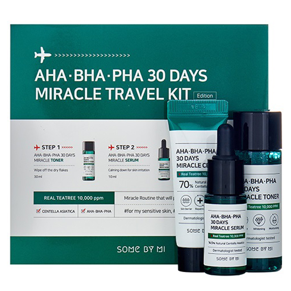 Some By Mi Набор миниатюр 30 Days Miracle Travel Kit для проблемной кожи лица, 3 средства (Some By Mi, AHA-BHA-PHA 30 Days Miracle)