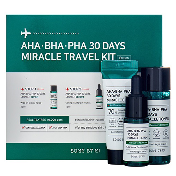 Some By Mi Набор миниатюр 30 Days Miracle Travel Kit для проблемной кожи лица, 3 средства (Some By Mi, AHA-BHA-PHA 30 Days Miracle) монастырская аптека мыло кусковое для проблемной кожи без аромата 30 мл 30 г