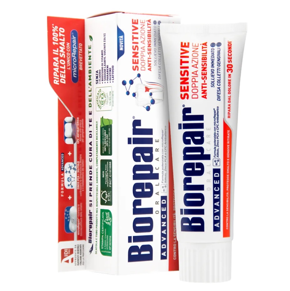 Купить Biorepair Зубная паста для чувствительных зубов RDA 14, 7 Sensitive Double Action, 75 мл (Biorepair, Чувствительные зубы), Италия