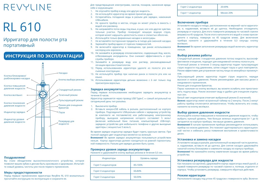  Ирригатор Revyline RL 610, белый,1 шт (REVYLINE, Ирригаторы) фото 8