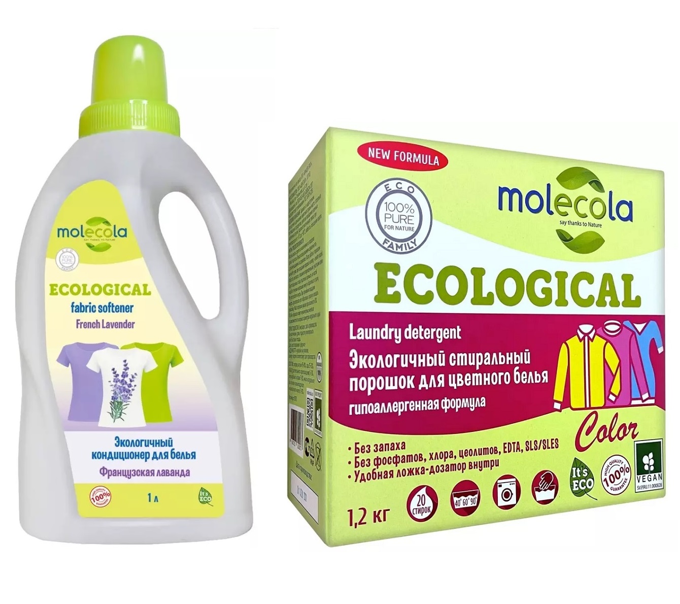 порошок концентрат для стирки molecola ecological 1000 гр Molecola Набор средств для стирки: порошок 1,2 кг + кондиционер 1 л (Molecola, Для стирки)