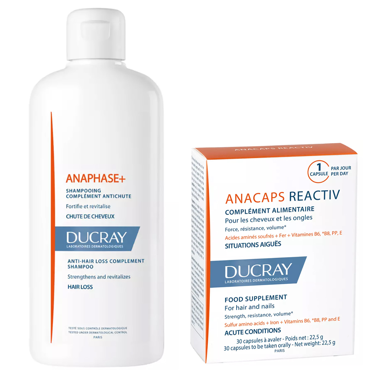 Ducray Набор для борьбы с выпадением волос: шампунь 400 мл и биологически активная добавка 30 капсул (Ducray, Anaphase+)