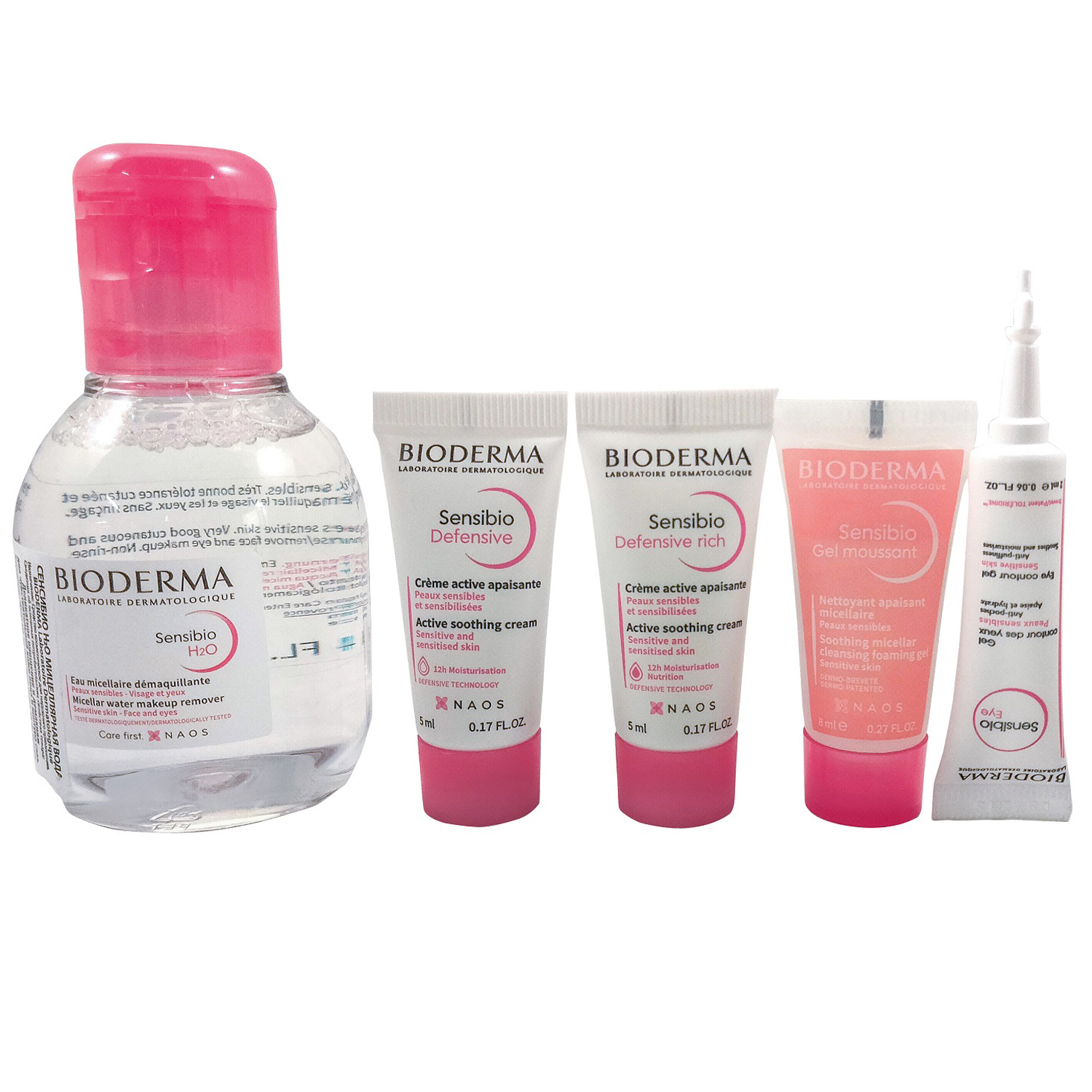 Биодерма Комплекс для чувствительной кожи: мицеллярная вода 100 мл + крем 2 х 5 мл + мицеллярный гель 8 мл + увлажняющий гель 2 мл (Bioderma, Sensibio) фото 1