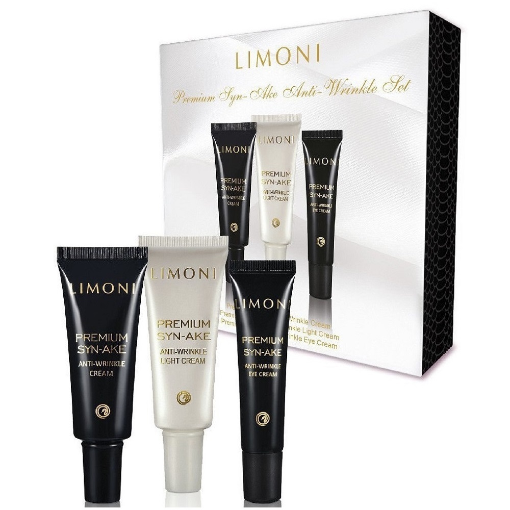 Limoni Стартовый антивозрастный набор Premium Syn-Ake Anti-Wrinkle Care Set: крем для лица 2х25 мл + крем для век 15 мл (Limoni, Наборы) medical collagene 3d boto line крем для коррекции мимических морщин кожи вокруг глаз с пептидным комплексом syn ake 15 мл