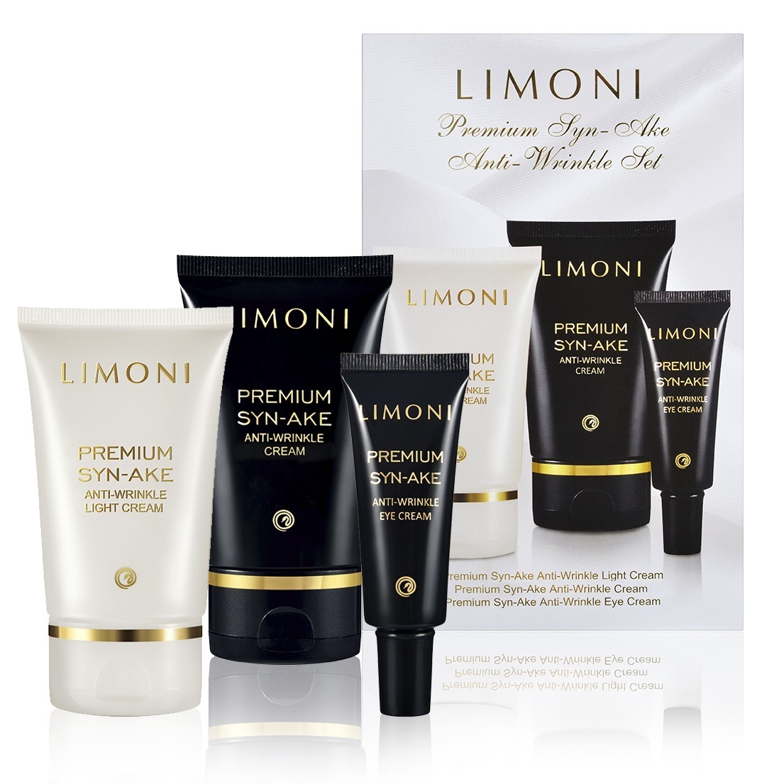 Limoni Подарочный набор Premium Syn-Ake Anti-Wrinkle Care Set: крем для лица 2х50 мл + крем для век 25 мл (Limoni, Наборы) collagene 3d крем для лица с syn ake комплексом boto 30 мл