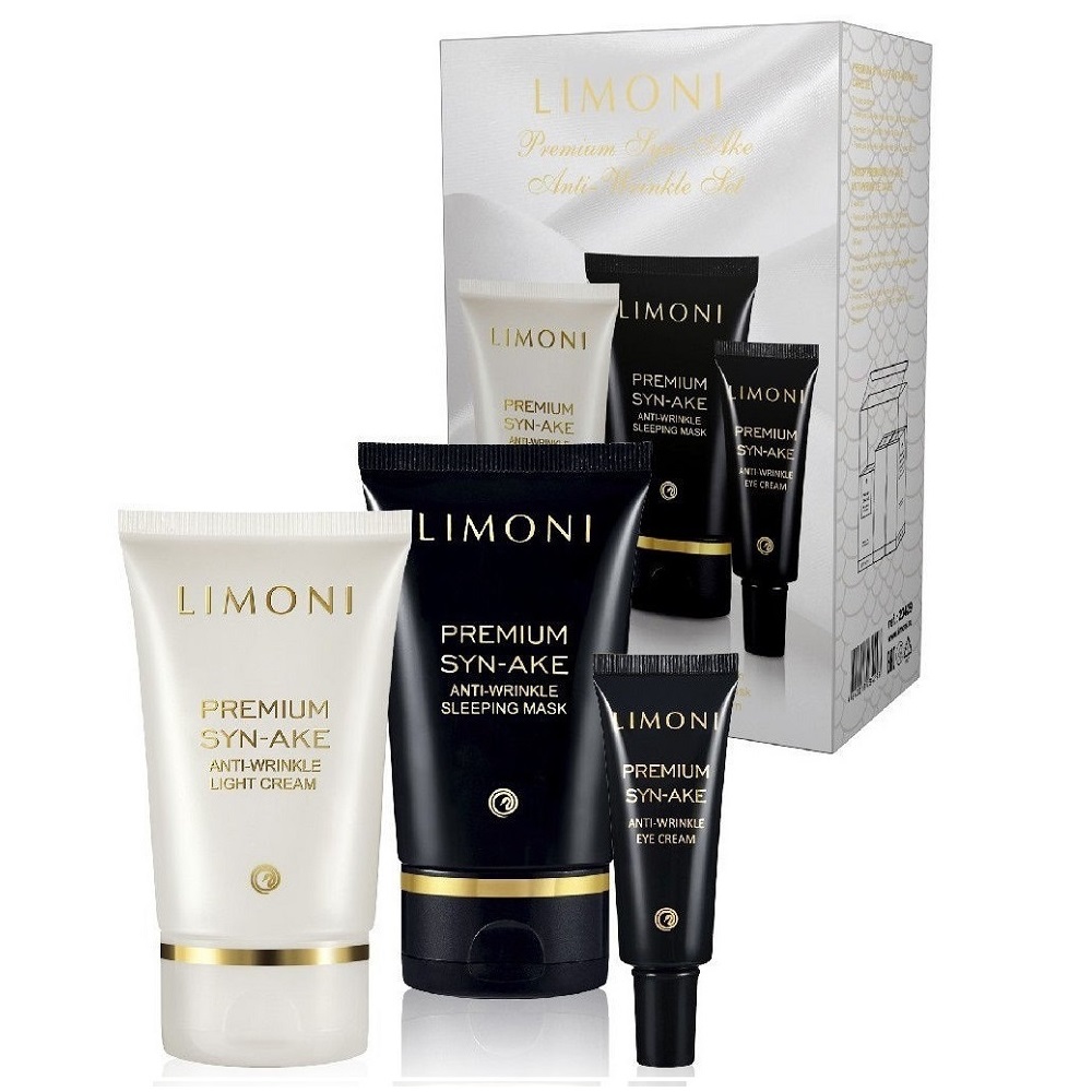 цена Limoni Подарочный набор Premium Syn-Ake Anti-Wrinkle Care Set: легкий крем 50 мл + маска 50 мл + крем для век 25 мл (Limoni, Наборы)
