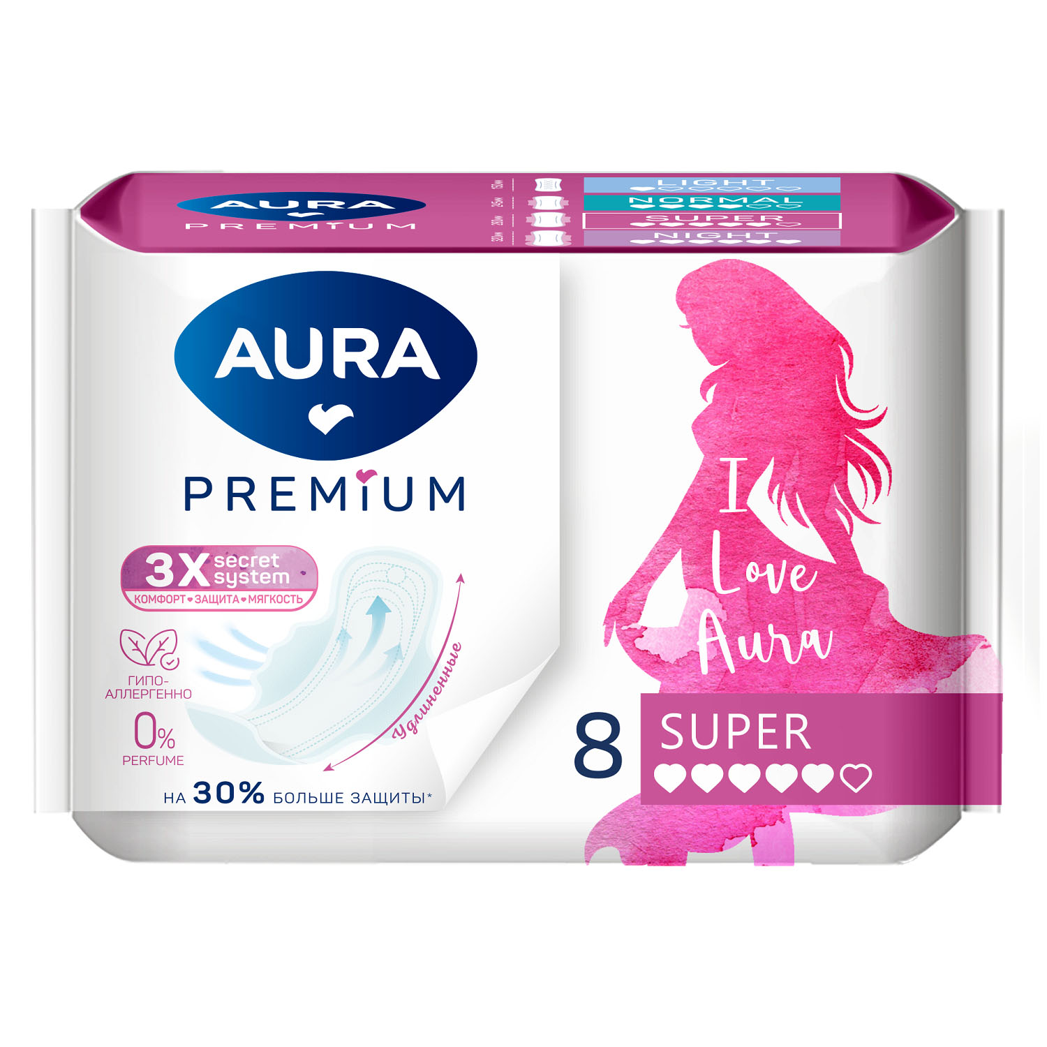 цена Aura Удлиненные прокладки Super, 8 шт (Aura, Гигиена)