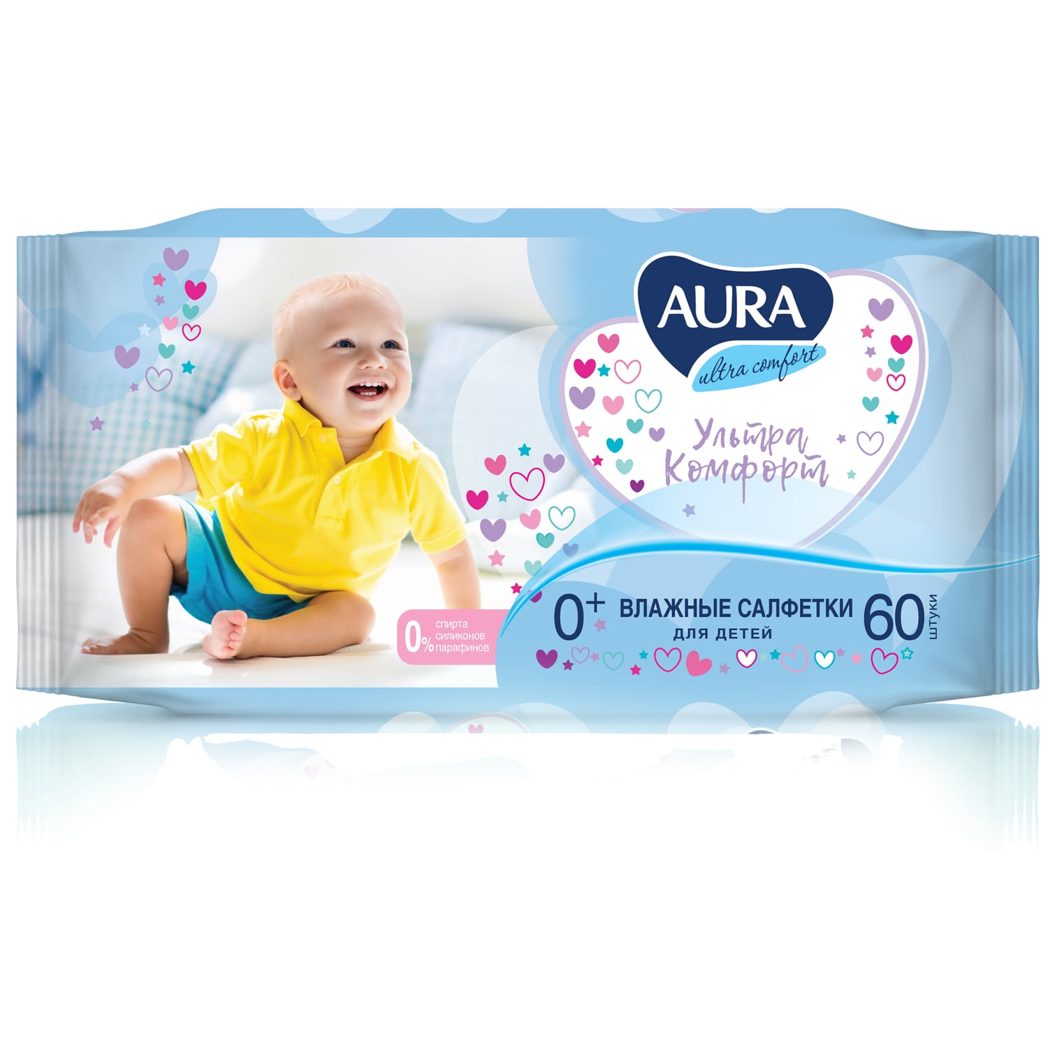 Аура Влажные салфетки для детей Ultra Comfort 0+, 60 шт (Aura, Гигиена) фото 0