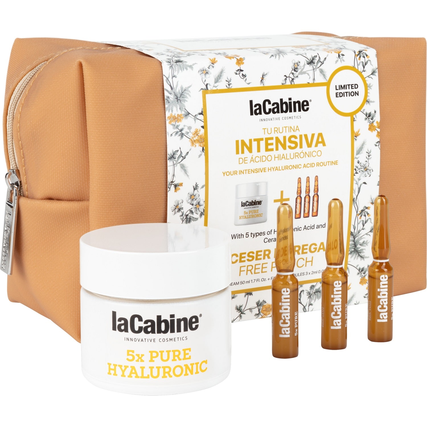 La Cabine Подарочный набор 5х Pure Hyaluronic Limited Edition в косметичке: крем для лица 50 мл + сыворотка 3 ампулы х 2 мл (La Cabine, Наборы средств для лица) la cabine подарочный набор revive elixir limited edition в косметичке крем для лица 50 мл сыворотка 3 шт х 2 мл la cabine наборы средств для лица