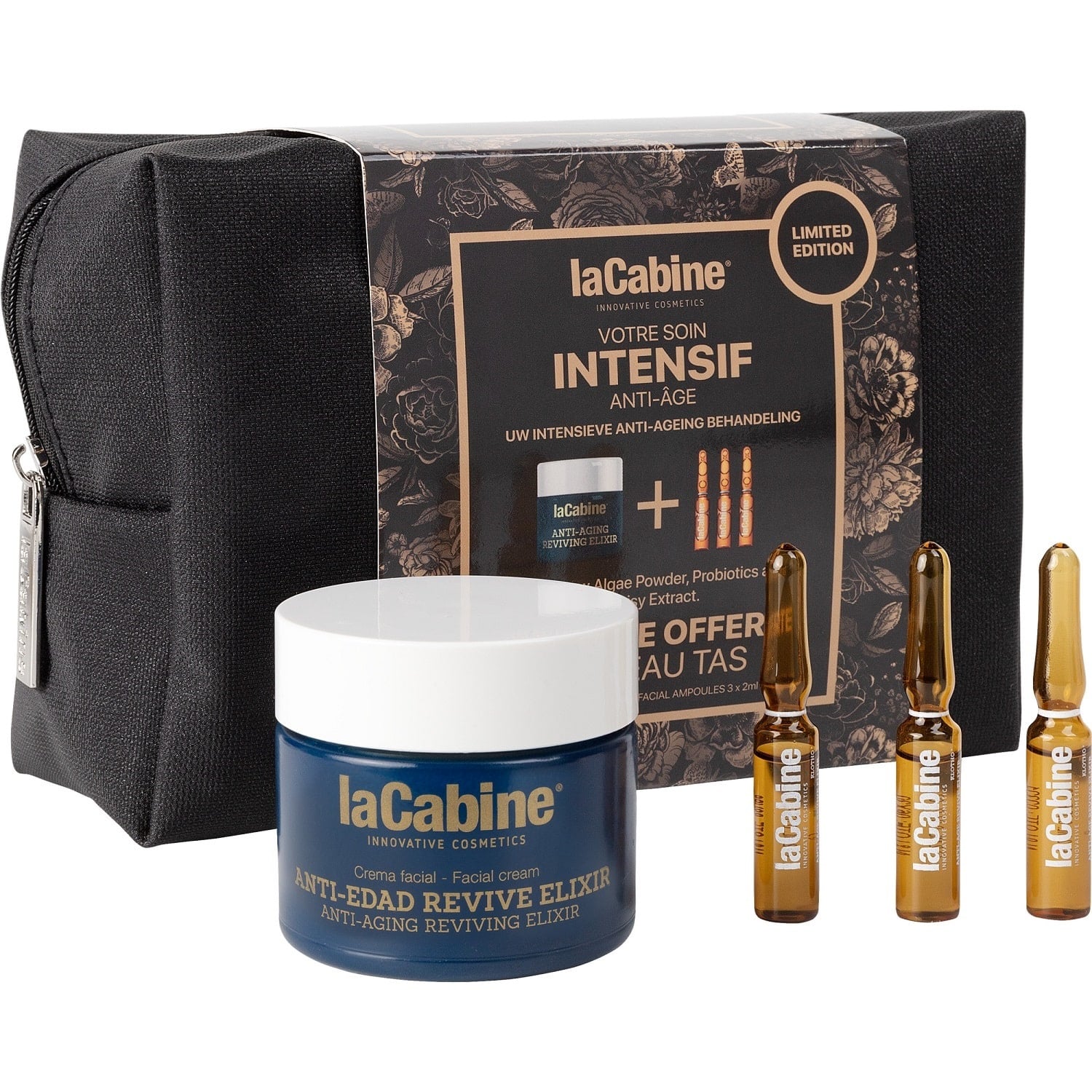 La Cabine Подарочный набор Revive Elixir Limited Edition в косметичке: крем для лица 50 мл + сыворотка 3 шт х 2 мл (La Cabine, Наборы средств для лица)