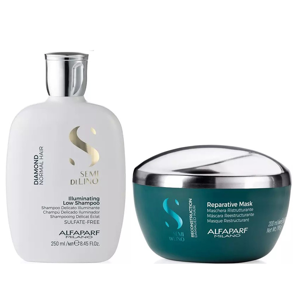 цена Alfaparf Milano Набор для восстановления волос: шампунь, 250 мл + маска, 200 мл (Alfaparf Milano, Diamond)