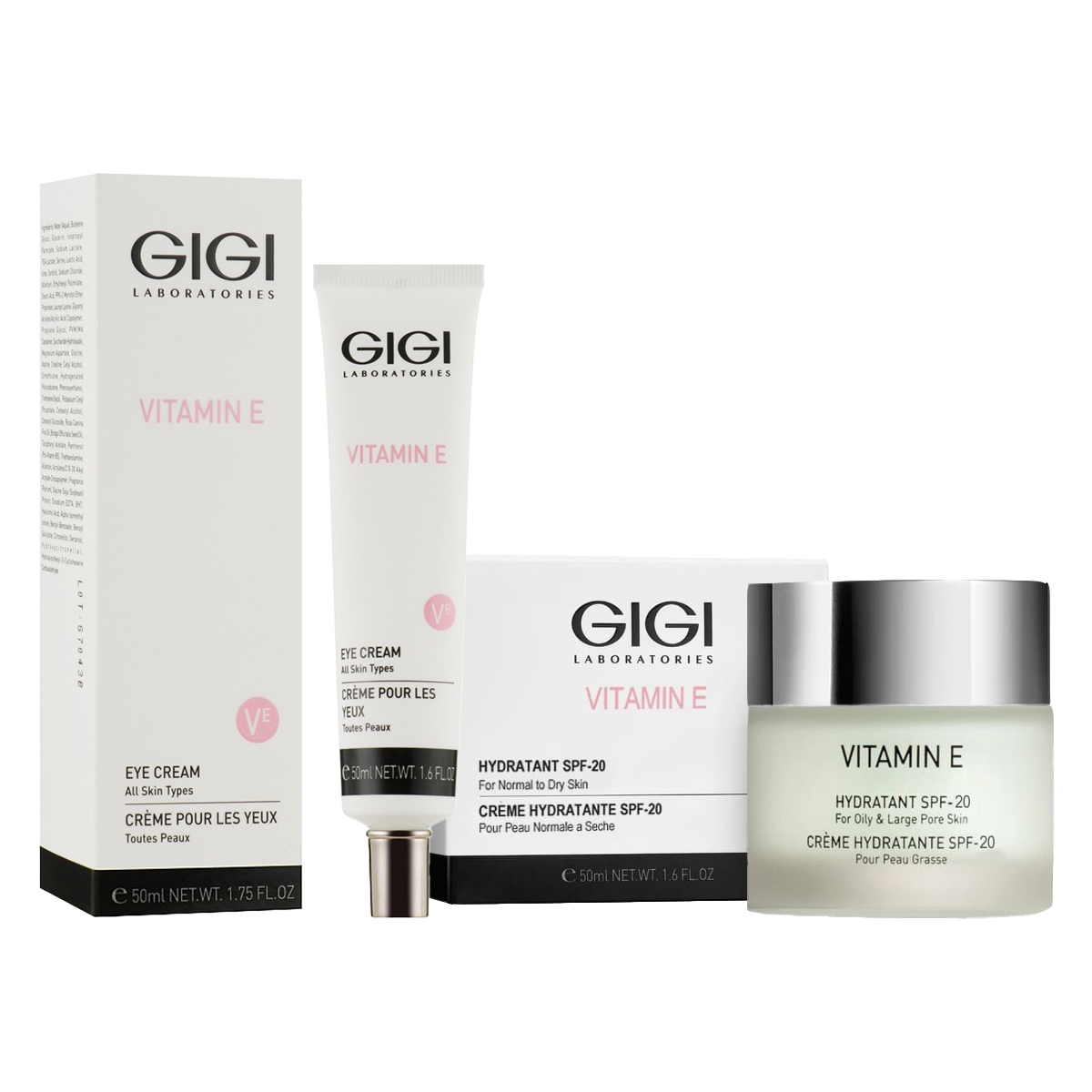 gigi крем для век eye cream 50 мл gigi vitamin e GiGi Набор для базового ухода: крем 50 мл + крем для век 50 мл (GiGi, Vitamin E)