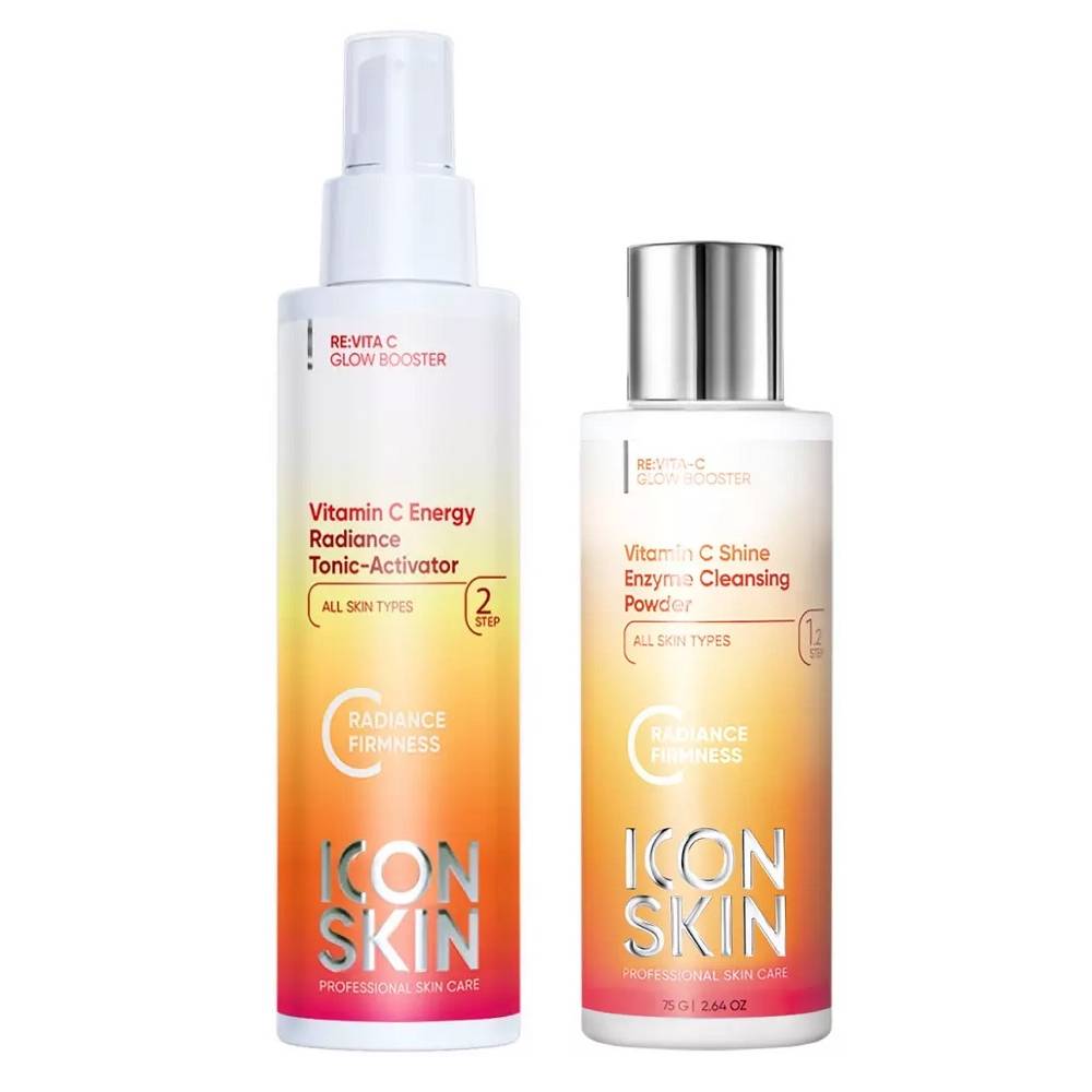 Icon Skin Набор для очищения кожи: энзимная пудра 75 г + тоник 150 мл (Icon Skin, Re:Vita C) средства для умывания icon skin энзимная пудра для умывания vitamin c shine