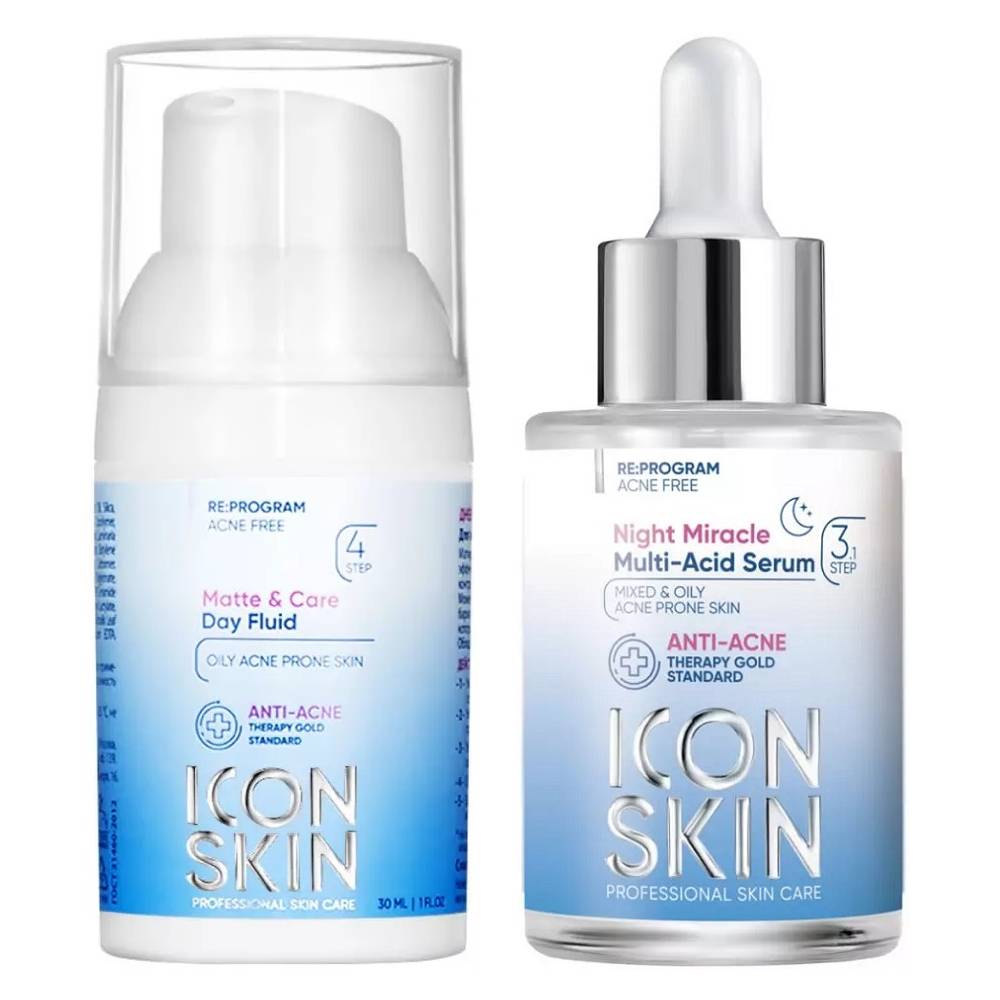 Icon Skin Набор Базовый уход: мультикислотная сыворотка 30 мл + флюид 30 мл (Icon Skin, Re:Program) skinclinic resfill night сыворотка ночная ресфилл 30 мл