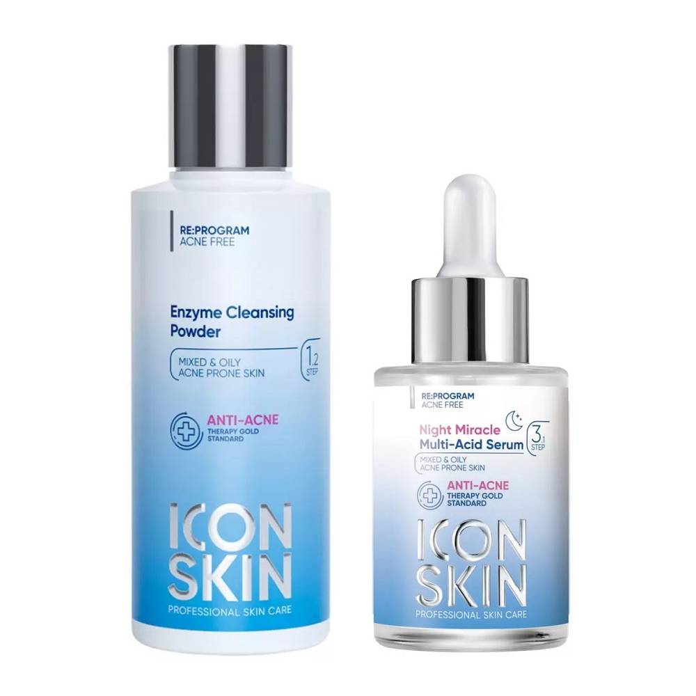 Icon Skin Набор для сияния кожи: энзимная пудра 75 г + сыворотка 30 мл (Icon Skin, Re:Program) очищающая энзимная пудра kora для жирной и комбинированной кожи 100 мл