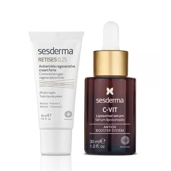 Sesderma Набор против морщин: сыворотка 30 мл + крем против морщин 30 мл (Sesderma, C-Vit) sesderma набор против морщин крем для век 15 мл сыворотка 30 мл sesderma factor g