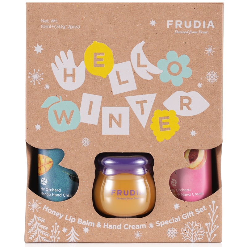 Frudia Подарочный набор Hello Winter: бальзам для губ, 10 г + кремы для рук с манго и персиком, 2 х 30 г (Frudia, Уход за руками) спасатель бальзам 30 г