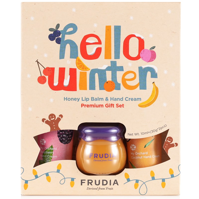 Frudia Подарочный набор Hello Winter: бальзам для губ, 10 г + кремы для рук с малиной и кокосом, 2 х 30 г (Frudia, Уход за руками) спасатель бальзам 30 г