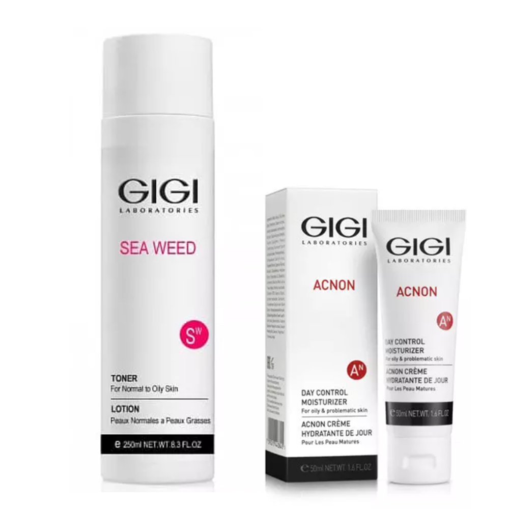 GiGi Набор Очищение и уход: тоник 250 мл + крем акнеконтроль 50 мл (GiGi, Sea Weed) крем увлажняющий для лица sea weed active moisturizer for normal to oily skin крем 250мл